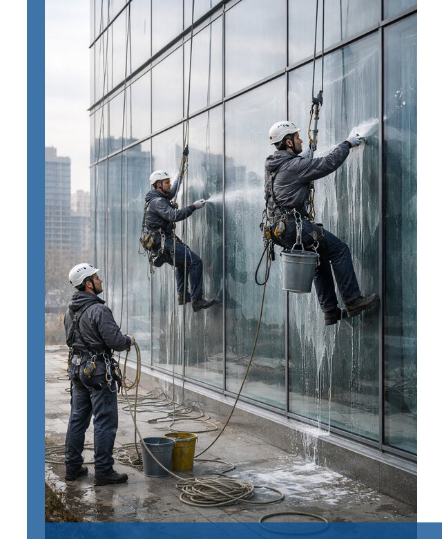 Промышленная мойка панорамных окон на высоте в Выксе