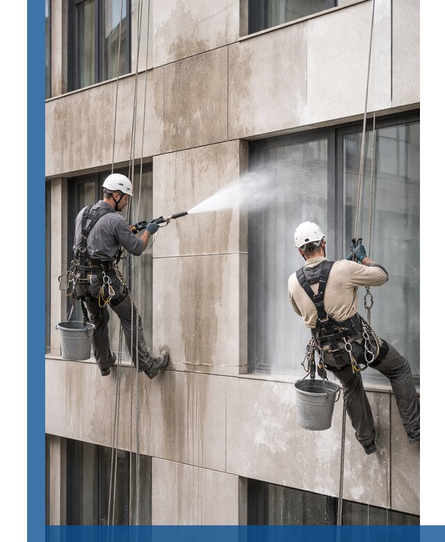 Послестроительная мойка фасада промышленным альпинизмом в Выксе