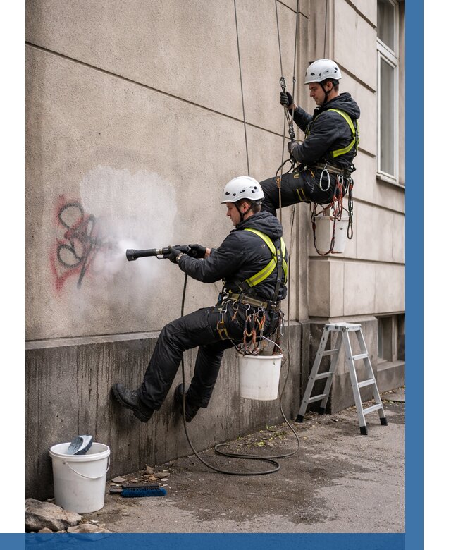 Удаление граффити с фасада в Выксе от 4667 р. | ВЫСОТНИК-Вкс