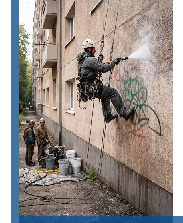 Удаление граффити с фасада в Выксе без следов и повреждений