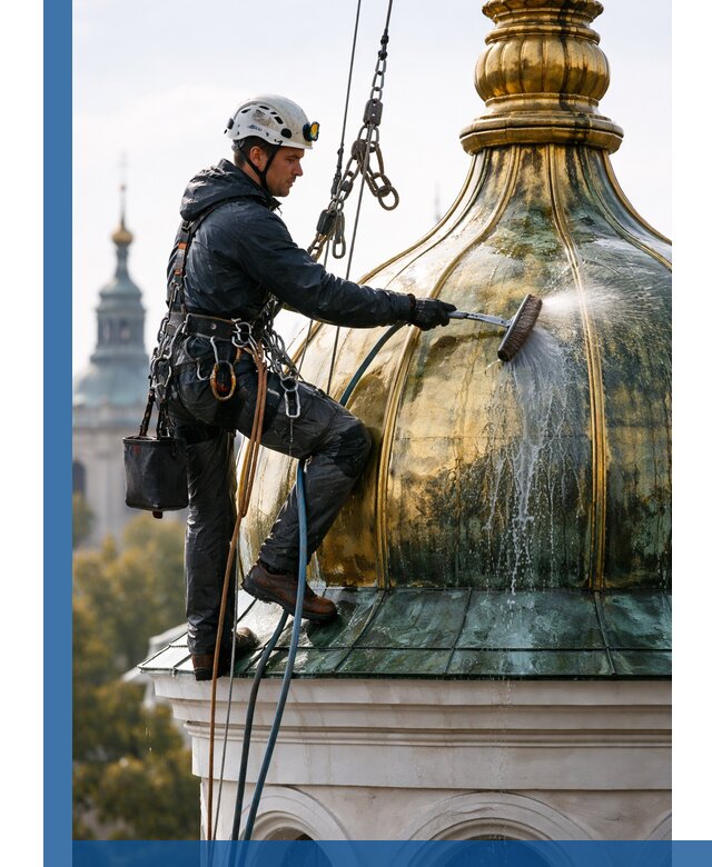 Профессиональная мойка куполов и шпилей высотными альпинистами в Выксе