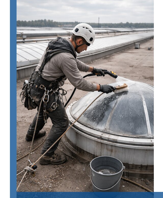 Мойка зенитных фонарей на кровле для промышленных объектов в Выксе