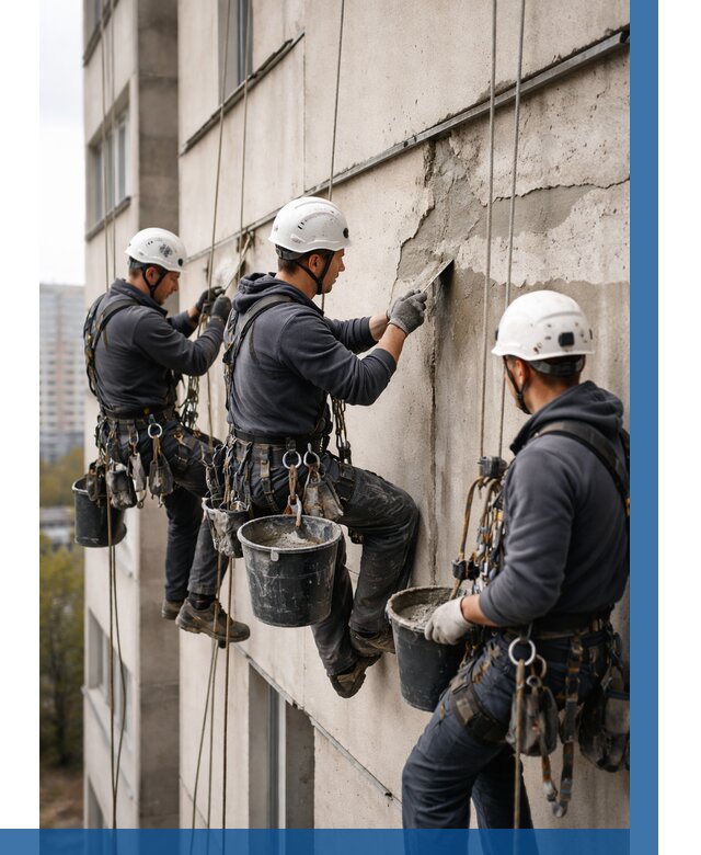 Ремонт бетонных элементов фасада в Выксе от 2593 р. | ВЫСОТНИК-Вкс