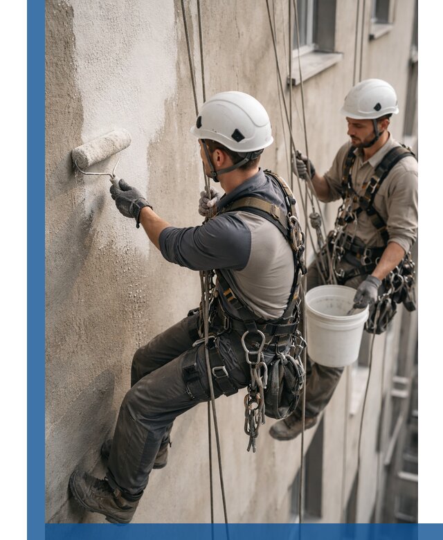 Грунтовка фасада на высоте в Выксе промышленными альпинистами