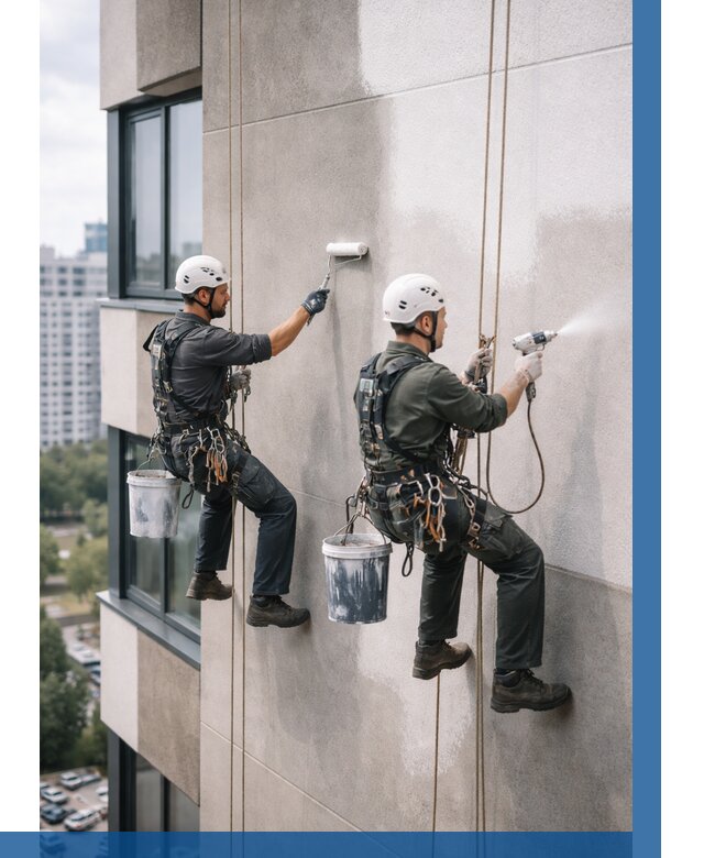 Покраска фасада альпинистами в Выксе от 311 р. | ВЫСОТНИК-Вкс