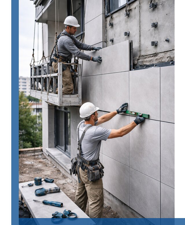 Монтаж керамогранита на фасад в Выксе под ключ с гарантией качества