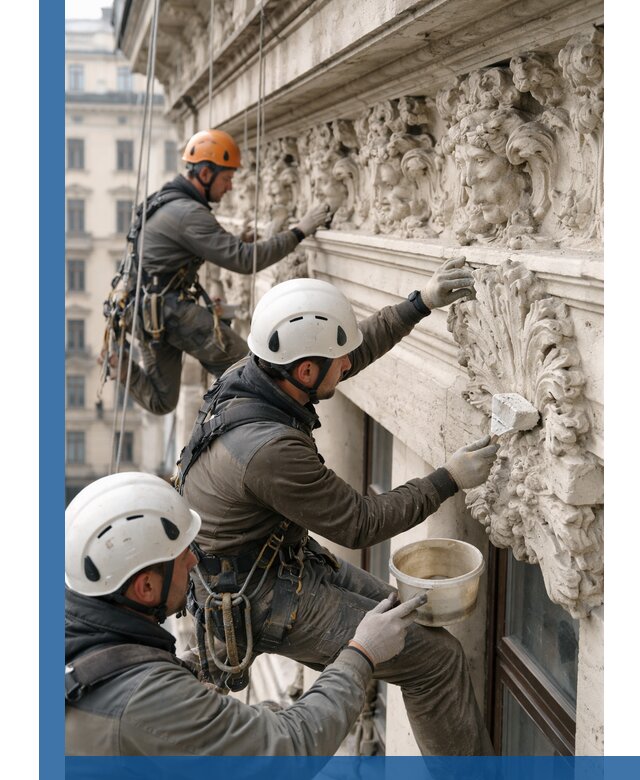 Реставрация фасадной лепнины с высотными работами в Выксе