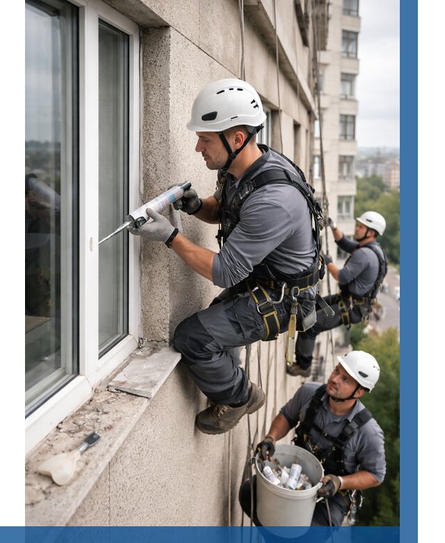 Герметизация оконных швов снаружи в Выксе от 1556 р. | ВЫСОТНИК-Вкс