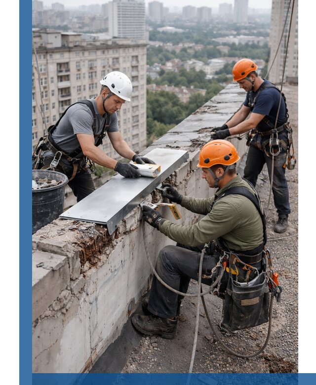 Ремонт парапета на кровле в Выксе, высотные работы с гарантией