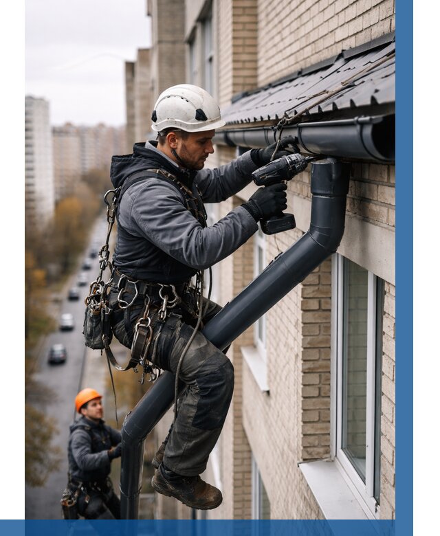 Монтаж водосточной системы на здании в Выксе от 5185 р. | ВЫСОТНИК-Вкс