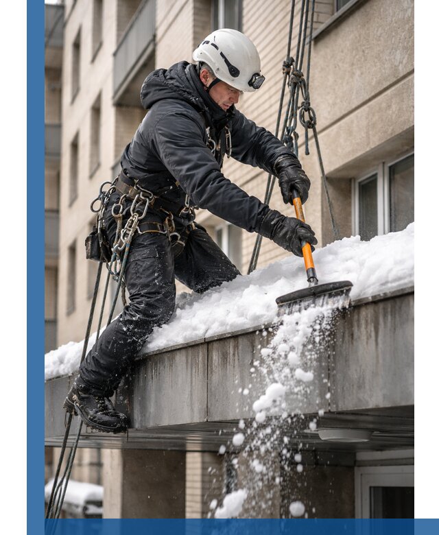 Очистка козырьков от снега в Выксе круглогодично безопасно