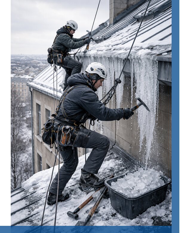 Удаление наледи с кровли в Выксе от 5704 р. | ВЫСОТНИК-Вкс