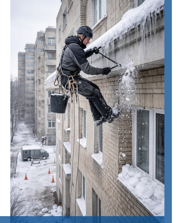 Удаление наледи с карнизов в Выксе от 363 р. | ВЫСОТНИК-Вкс