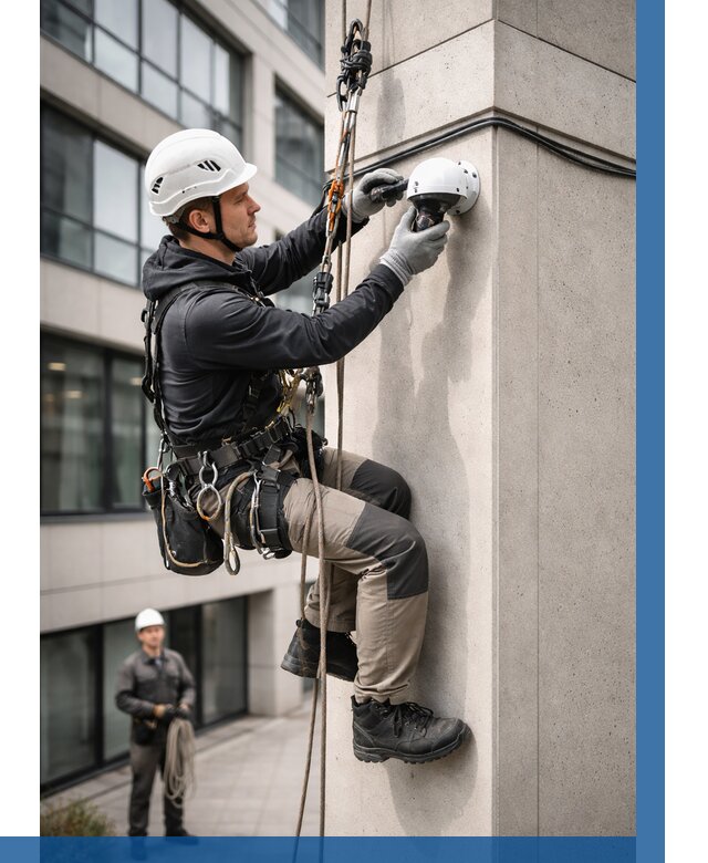 Монтаж камер видеонаблюдения на фасаде в Выксе от 8815 р.-ВЫСОТНИК-Вкс