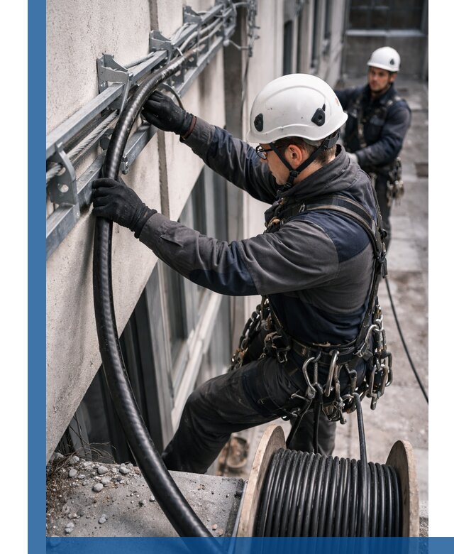 Протяжка кабеля питания на высоте в Выксе с гарантией безопасности и качества