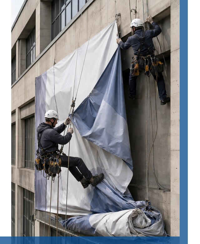 Демонтаж баннеров с фасада в Выксе от 4667 р. | ВЫСОТНИК-Вкс