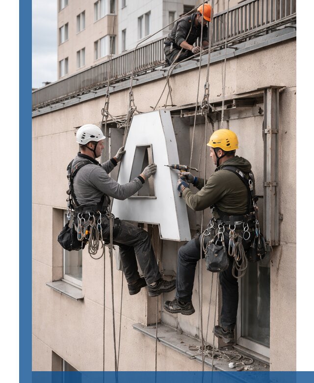 Ремонт и восстановление наружных вывесок на высоте в Выксе