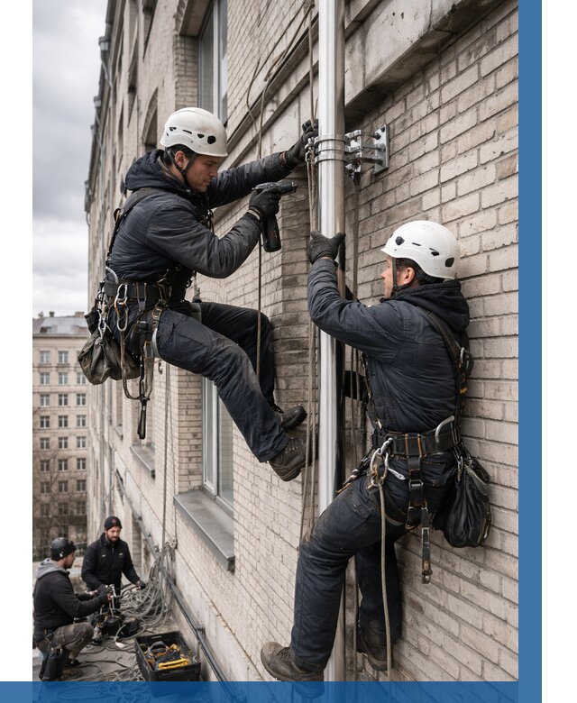 Монтаж флагштока на здании в Выксе от 6741 р. | ВЫСОТНИК-Вкс