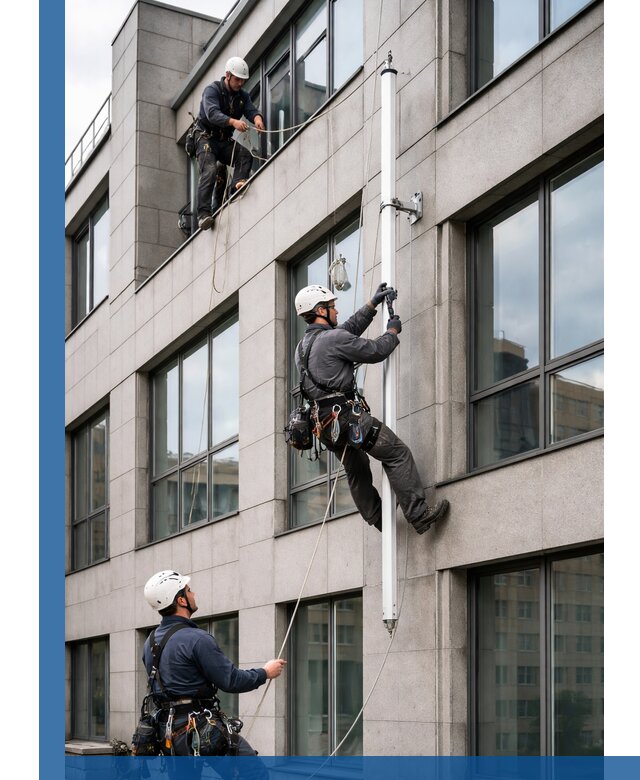 Монтаж флагштока на фасаде здания с креплением и герметикой в Выксе