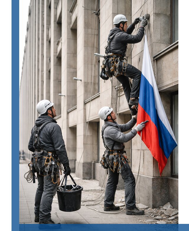 Профессиональная установка флагов на фасаде в Выксе