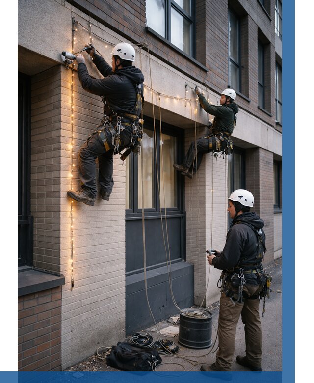 Монтаж гирлянд на фасаде в Выксе от 3630 р. | ВЫСОТНИК-Вкс