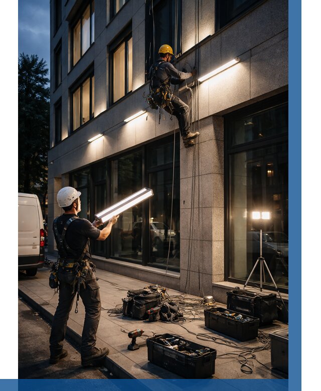 Монтаж архитектурной подсветки здания в Выксе от 2593 р.|ВЫСОТНИК-Вкс