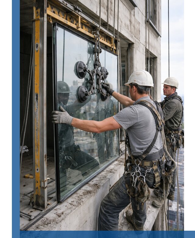 Монтаж стеклопакетов на высоте в Выксе с промышленным альпинизмом