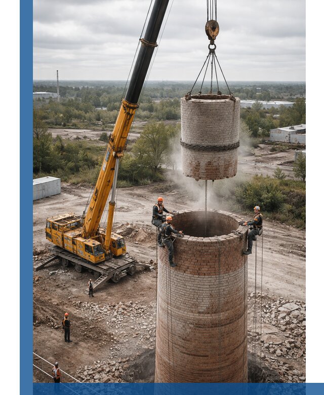 Демонтаж дымовой трубы в Выксе с гарантиями безопасности