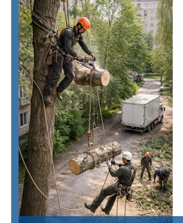 Спил деревьев альпинистами в Выксе, безопасно и без повреждений