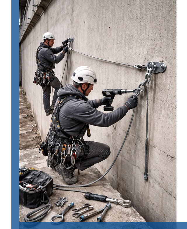 Монтаж анкерных линий высотной безопасности в Выксе